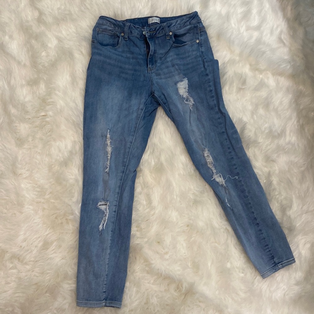 Size 28 Stone Wash Stretchy Distressed Denim Skinny Jeans
